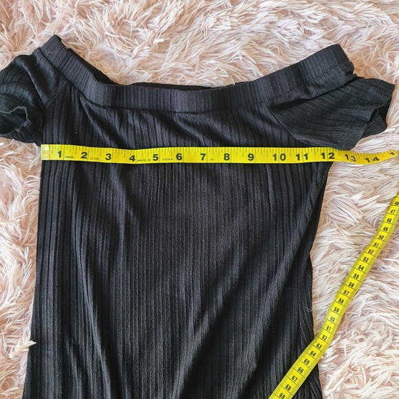 S U2B Ribbed Black Bodycon Off the Shoulder Dress - Picture 8 of 9